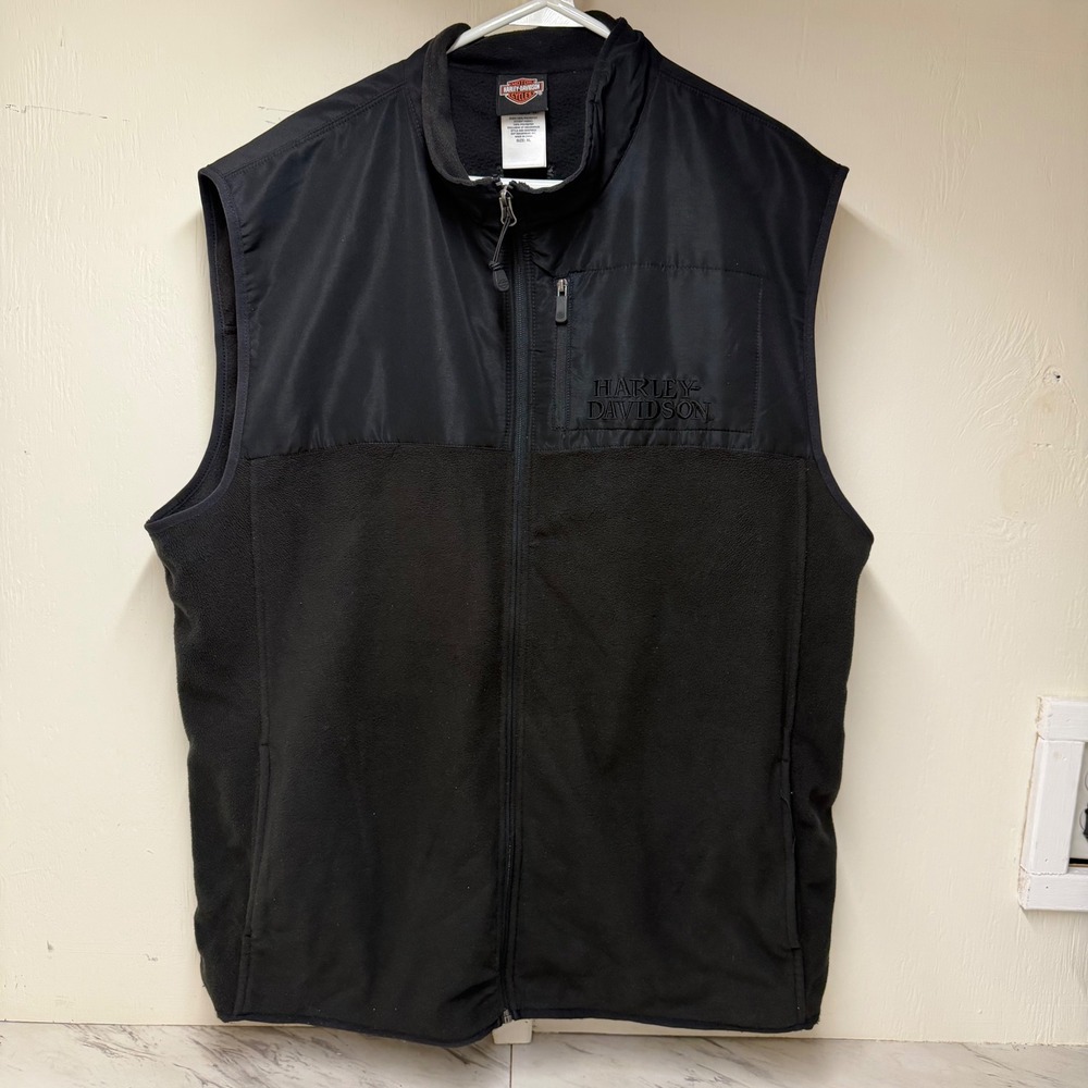 Harley Davidson Mens XL Black Fleece Mixed Media Full Zip Vest Lynchburg TN
